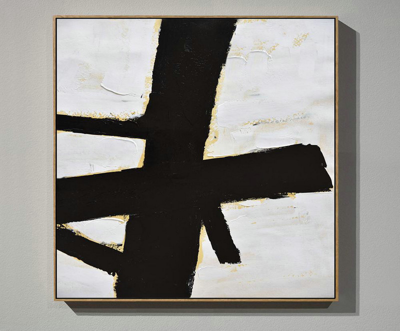 Extra Large Canvas Art,Handmade Minimal Art Palette Knife Canvas Painting, Black White Beige - Modern Art Abstract Painting